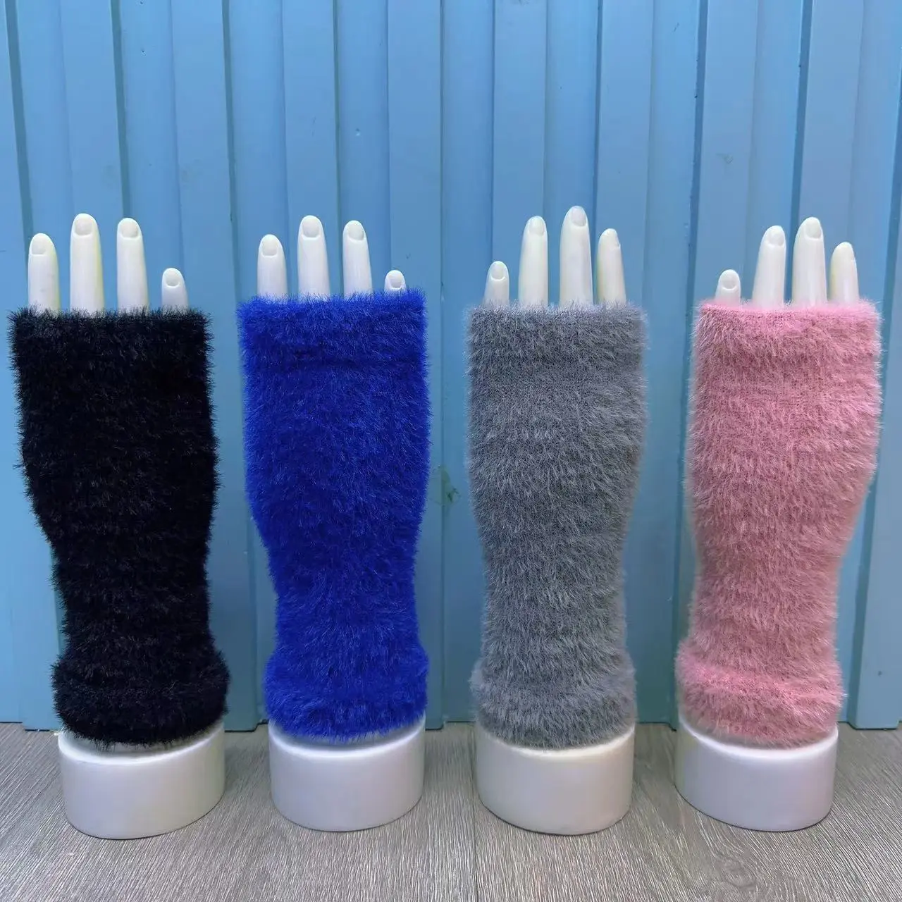 Half finger gloves Women's autumn and winter warm gloves all solid color fluffy fingerless bare fingers