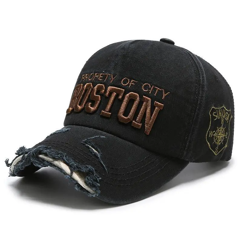 Women's Baseball Cap Spring Summer Soft Top Hat with Side BOSTON Embroidery  And Hole Design Sun Protection Duckbill Cap