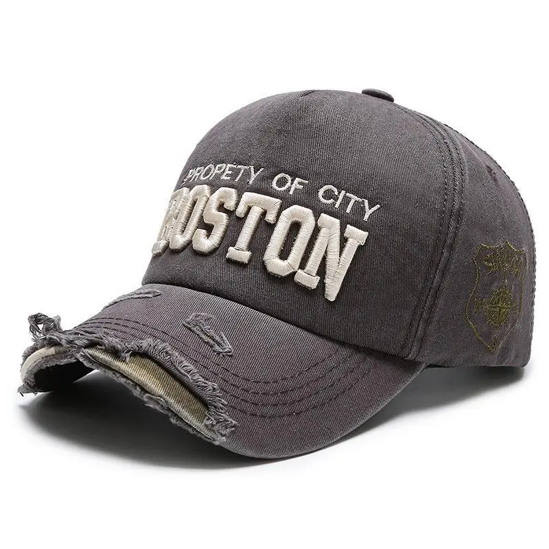 Women's Baseball Cap Spring Summer Soft Top Hat with Side BOSTON Embroidery  And Hole Design Sun Protection Duckbill Cap