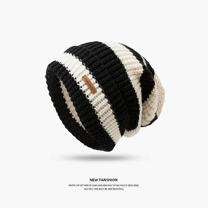Winter thick thread needle striped knitted hat head girdle face small casual day system all match woolen pile cap