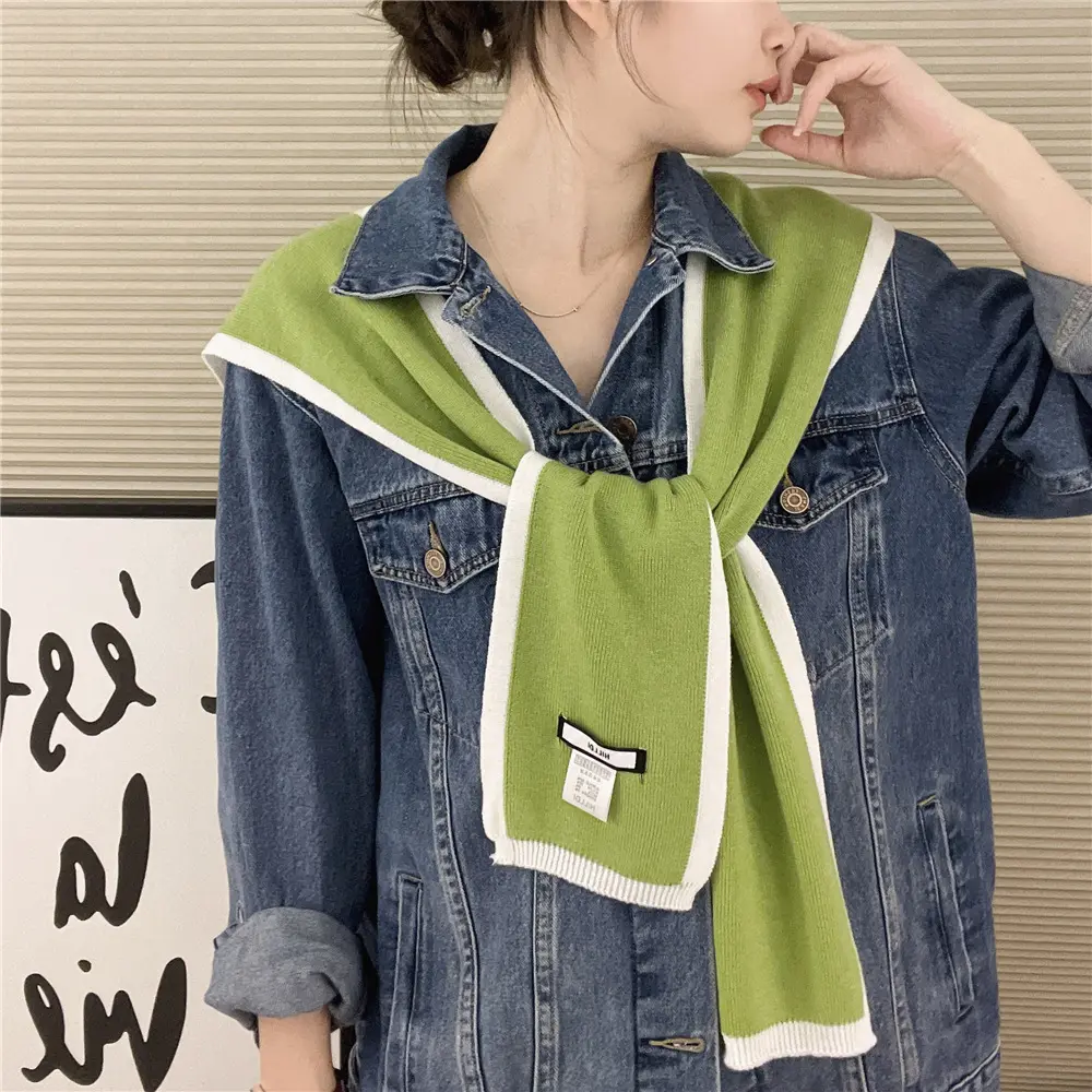 New splicing color knitted shawl women's summer air conditioning room warm neck protection knotted scarf