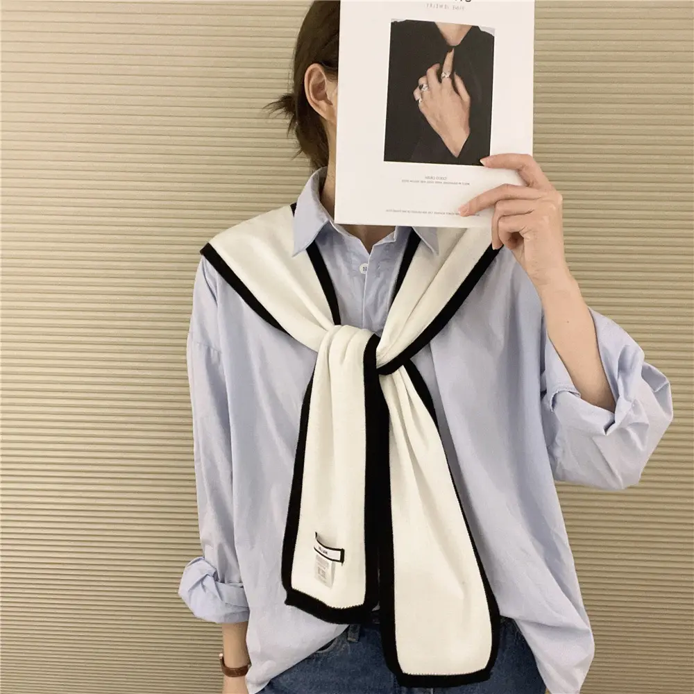 New splicing color knitted shawl women's summer air conditioning room warm neck protection knotted scarf