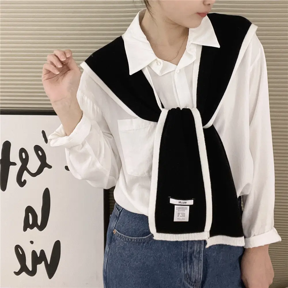 New splicing color knitted shawl women's summer air conditioning room warm neck protection knotted scarf