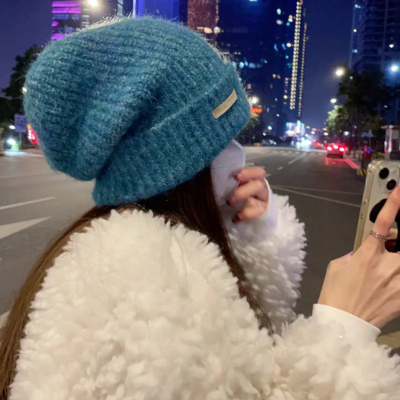 Big head round coarse woolen hat children autumn and winter loose warm pile cold hat big face show face small knitted ear cap