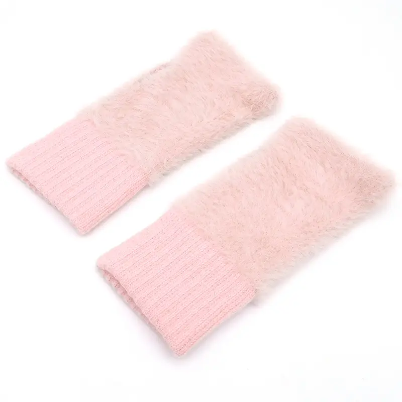 Half finger gloves female winter plush warm student writing fingerless typing knitted half finger long glove wrist guard
