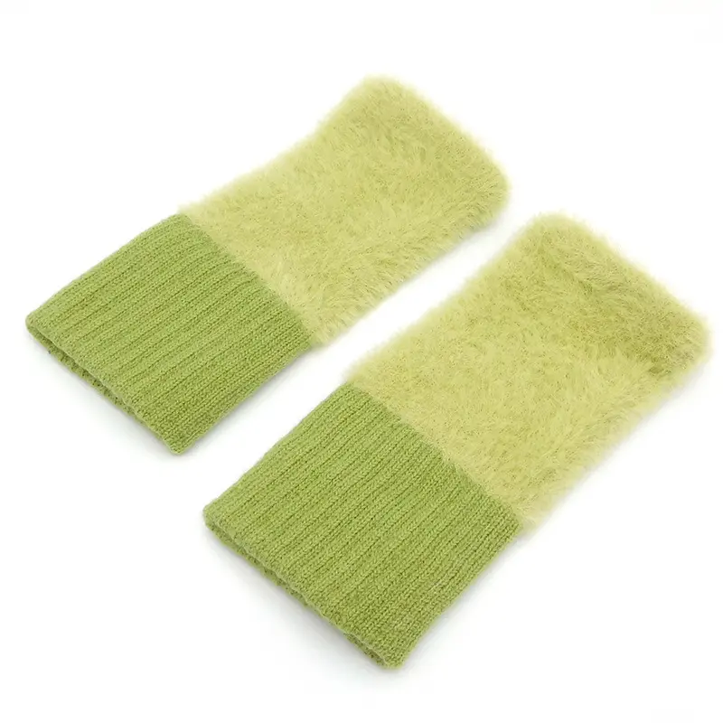 Half finger gloves female winter plush warm student writing fingerless typing knitted half finger long glove wrist guard