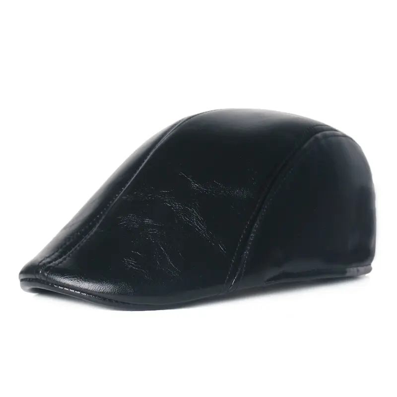 Middle-aged and elderly pu cap old Beret hat autumn and winter warm retro old man hat