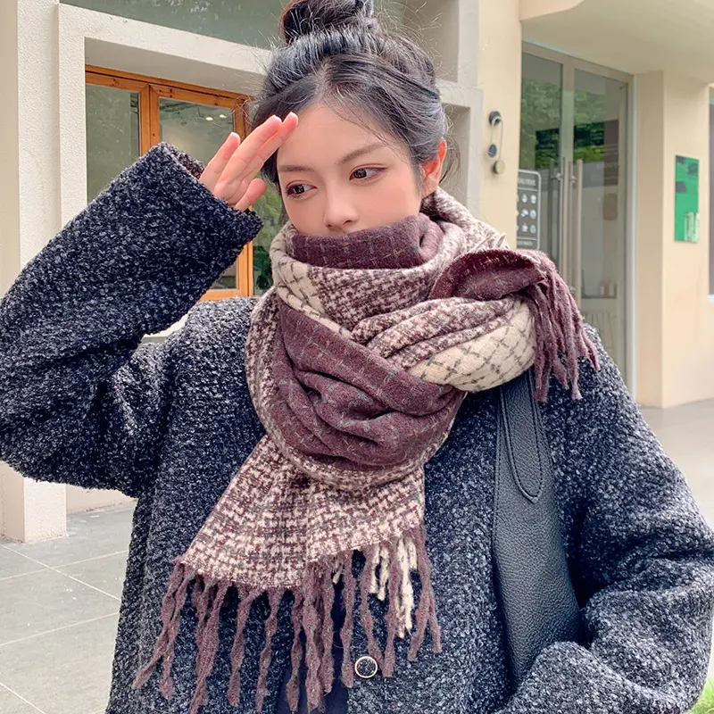 2023 Cashmere Scarf Women Winter Thick Pashmina Warm Shawl Wrap Design Abstract Flower Tassel Blanket Neckerchief Poncho Stoles