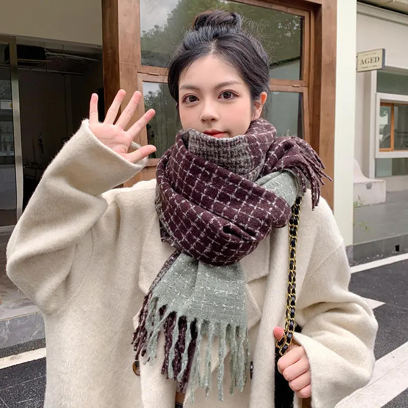 2023 Cashmere Scarf Women Winter Thick Pashmina Warm Shawl Wrap Design Abstract Flower Tassel Blanket Neckerchief Poncho Stoles