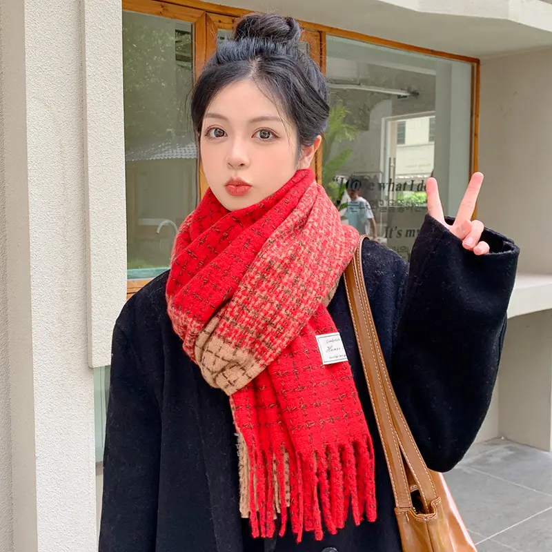 2023 Cashmere Scarf Women Winter Thick Pashmina Warm Shawl Wrap Design Abstract Flower Tassel Blanket Neckerchief Poncho Stoles