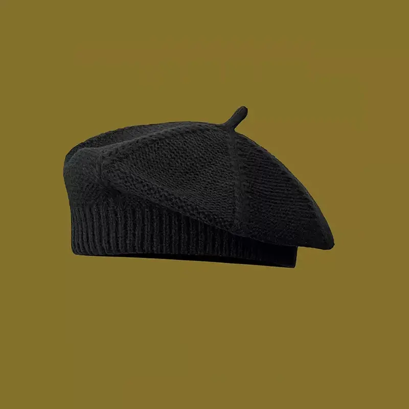 Autumn and winter hemp pattern knitted beret female ins fashion all matching painter hat plain face small warm woolen hat