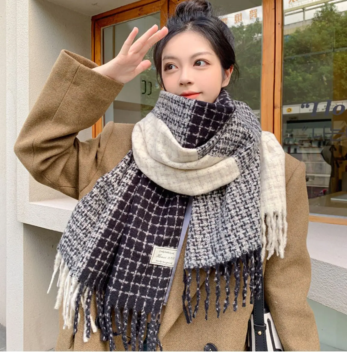 2023 Cashmere Scarf Women Winter Thick Pashmina Warm Shawl Wrap Design Abstract Flower Tassel Blanket Neckerchief Poncho Stoles