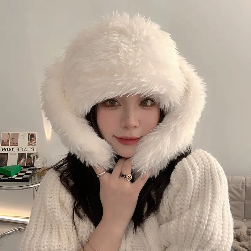 Cute rabbit ears plush hat female winter thick warm personality ear protection hat