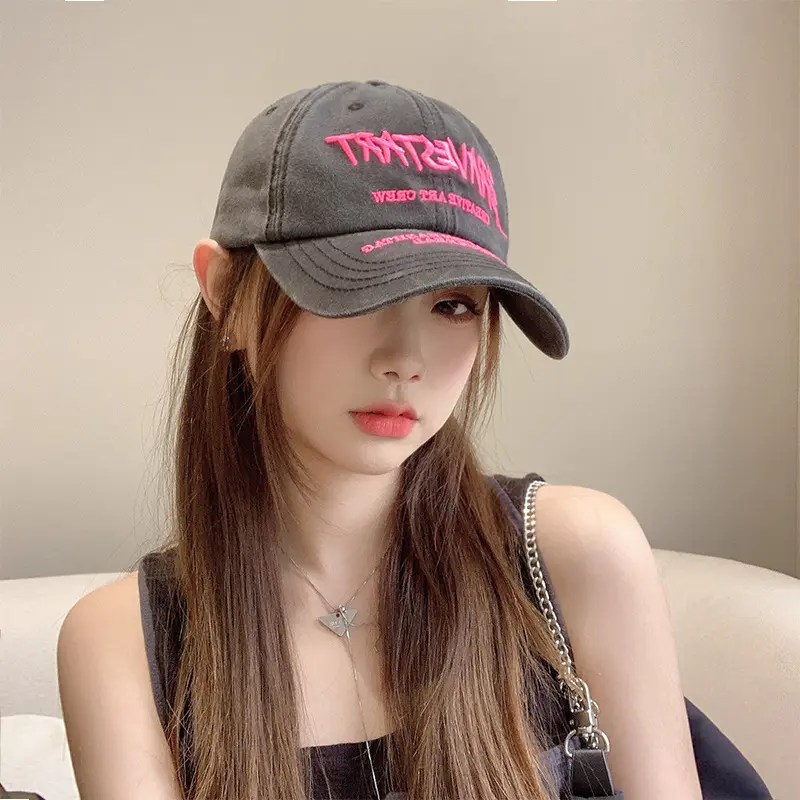 Spring/summer Korean stlye street alphabet embroidery washed soft top baseball cap female casual cap male American