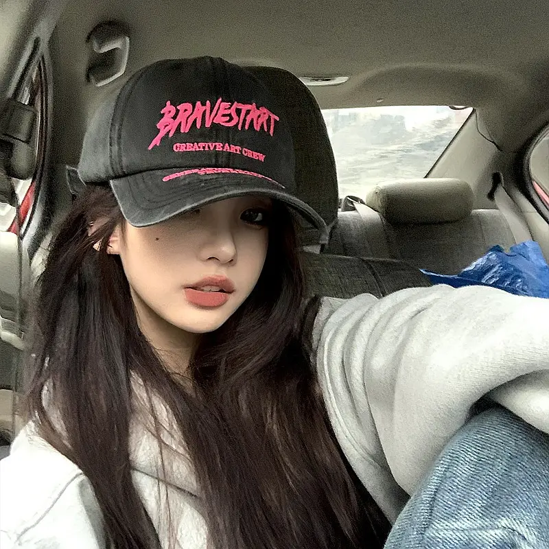 Spring/summer Korean stlye street alphabet embroidery washed soft top baseball cap female casual cap male American