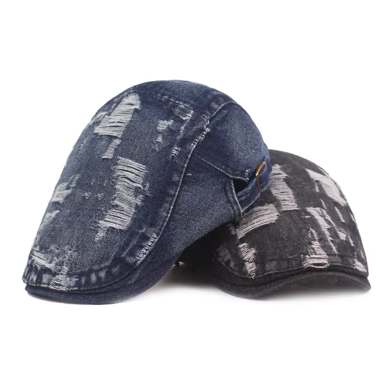 Denim cap Women's front cap ripped beret vintage make old hats men's and women's visor hats