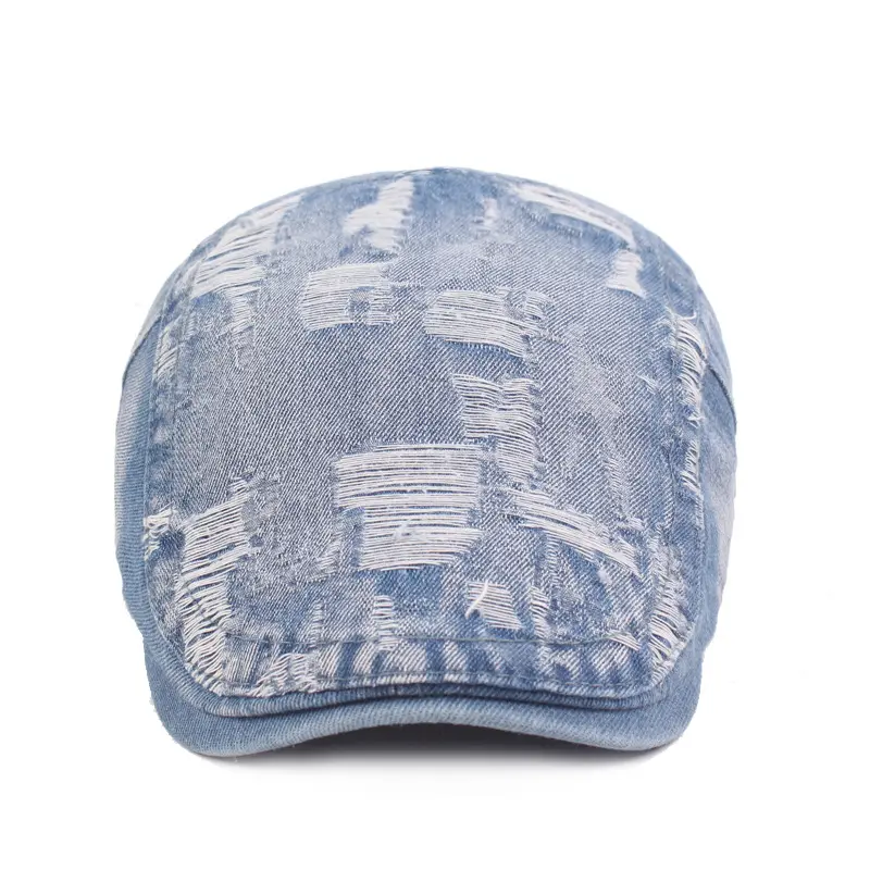 Denim cap Women's front cap ripped beret vintage make old hats men's and women's visor hats