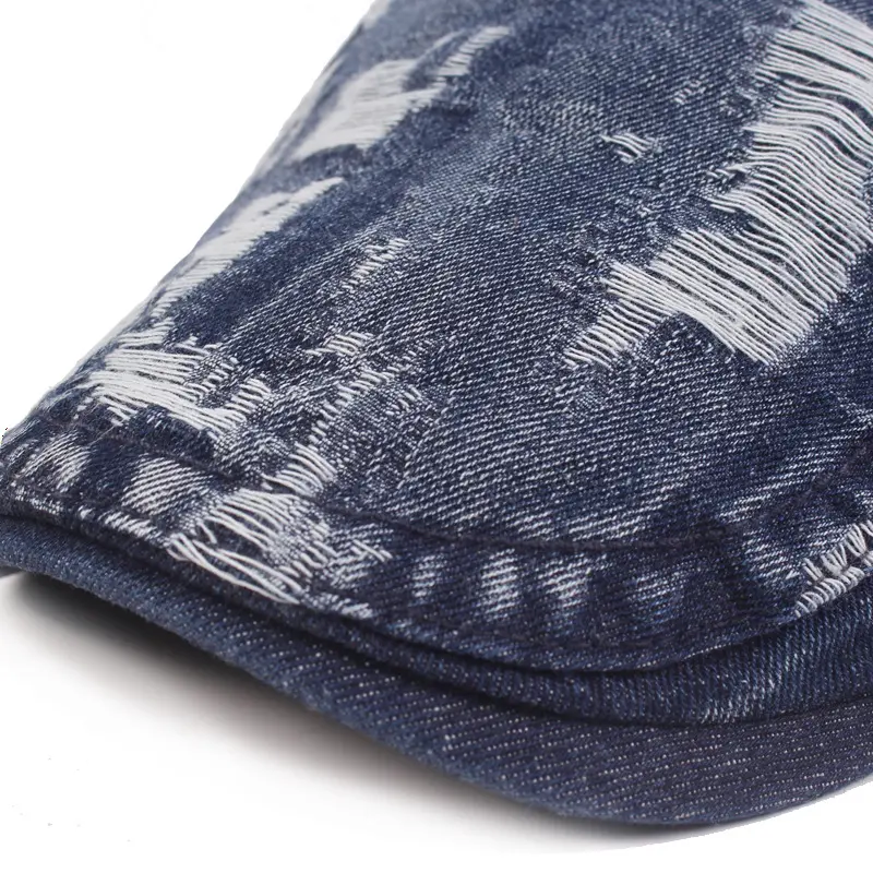Denim cap Women's front cap ripped beret vintage make old hats men's and women's visor hats
