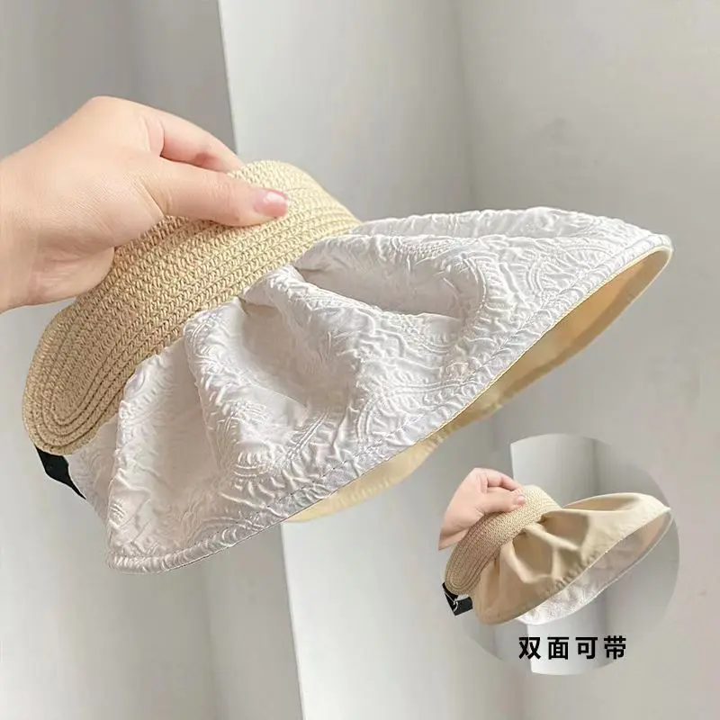 Summer travel sunshade sunblock hat large eaves anti-UV temperament all empty top hat tidal sun hat children's straw hat