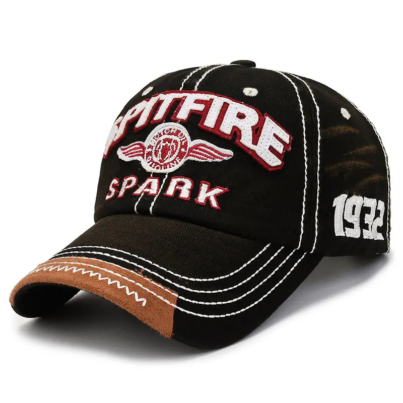 Embroidered letter  SPARK 1932 washed cotton baseball cap women fashion casual cap retro do old visor hat men