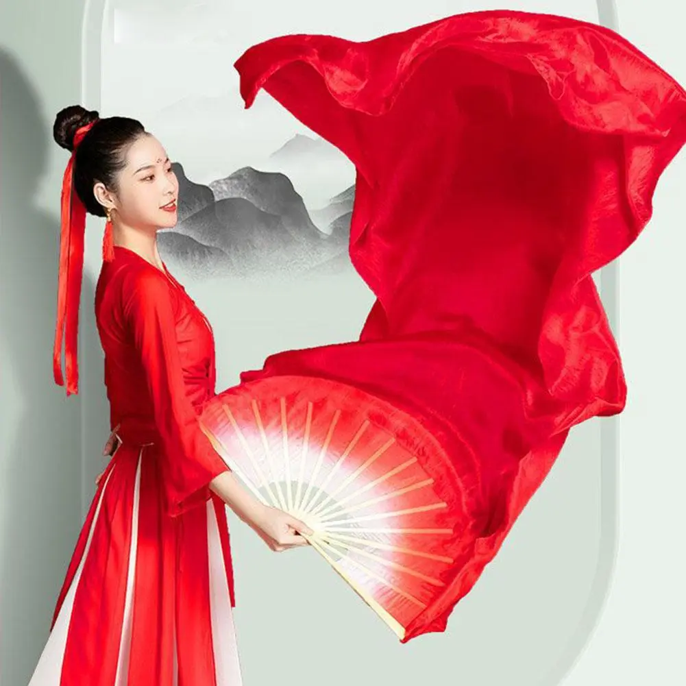Women Belly Dance Silk Fans Children's Fan for Dancing Extended Double-Sided Adult Bamboo Performance Gradient Color Dance Fans