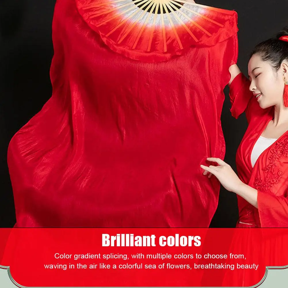 Women Belly Dance Silk Fans Children's Fan for Dancing Extended Double-Sided Adult Bamboo Performance Gradient Color Dance Fans