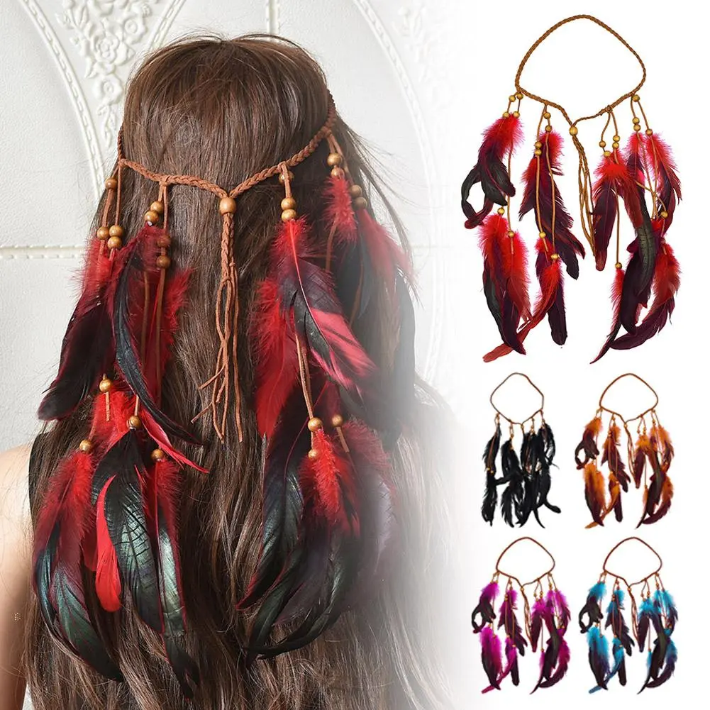 Boho Feather Headband Hippie Headband Gypsy Feather Headpiece Indian Costume Headwear Hair Accessory For Women Accessories T7O0