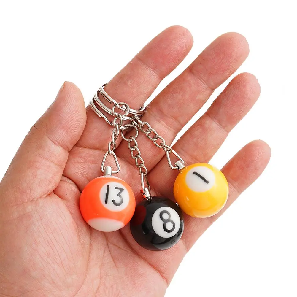 16pcs/Set Mini Billiards Shaped Keyring Assorted Colorful Billiards Pool Small Ball Keychain Creative Hanging Decorations