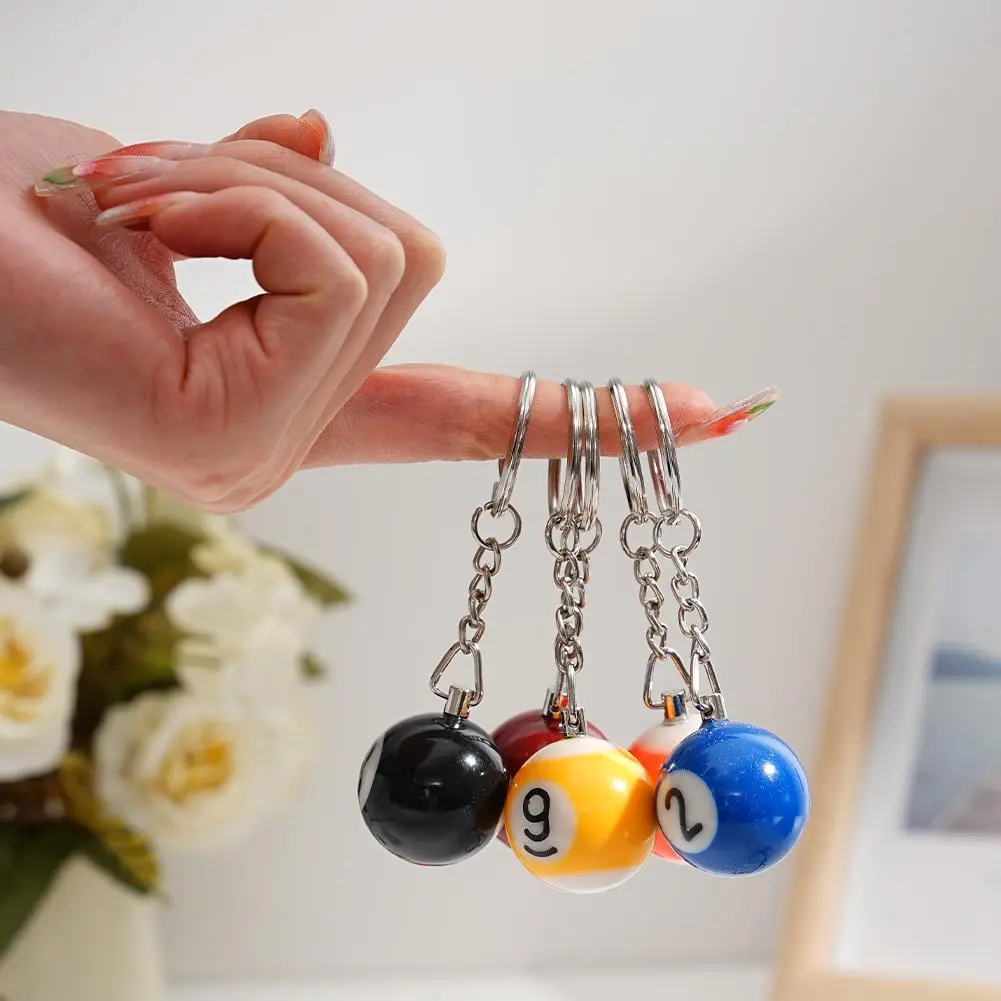16pcs/Set Mini Billiards Shaped Keyring Assorted Colorful Billiards Pool Small Ball Keychain Creative Hanging Decorations