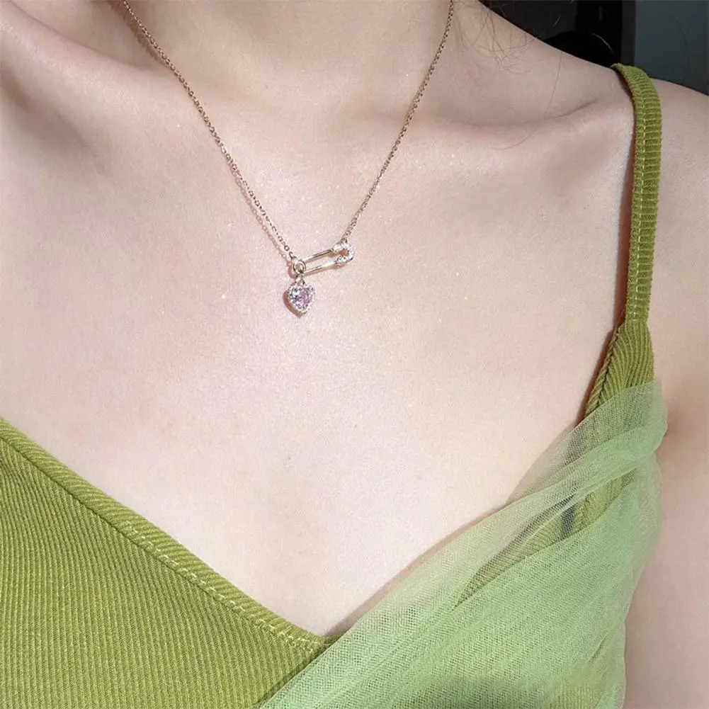 Safety Pin Clip Love Pendant Necklace For Women Hollow Tassel Collarbone Chains Choker Women's Necklace Fashion Jewelry