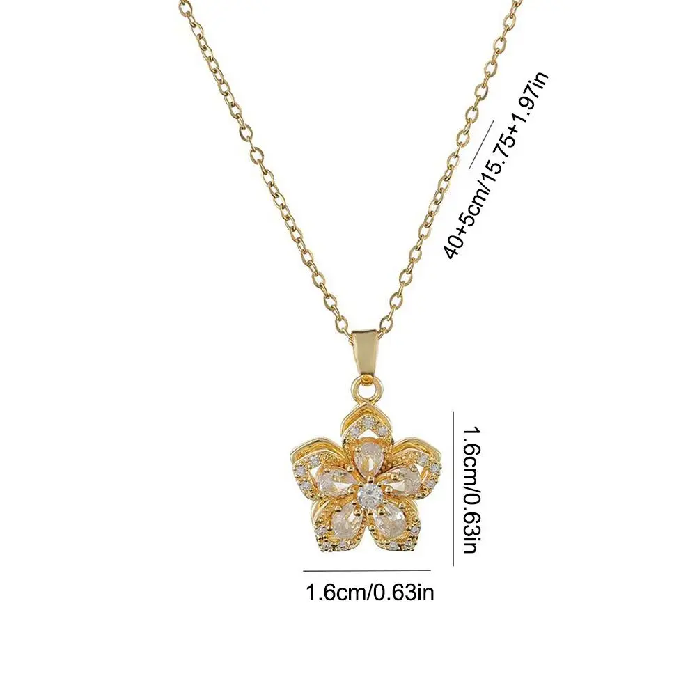 Rotating Bauhinia Zirconia Flowers Niche Light Luxury New Design Pendant Temperament Titanium Steel Necklace