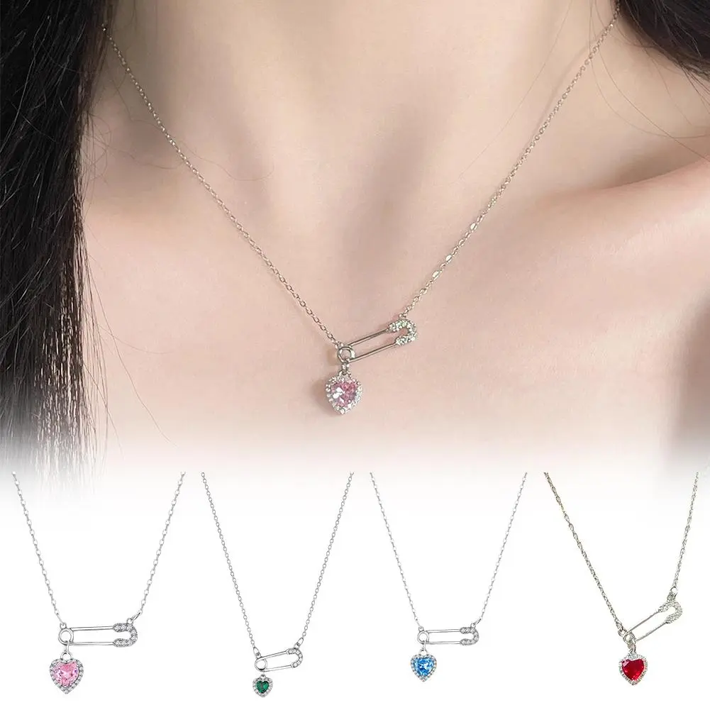 Safety Pin Clip Love Pendant Necklace For Women Hollow Tassel Collarbone Chains Choker Women's Necklace Fashion Jewelry