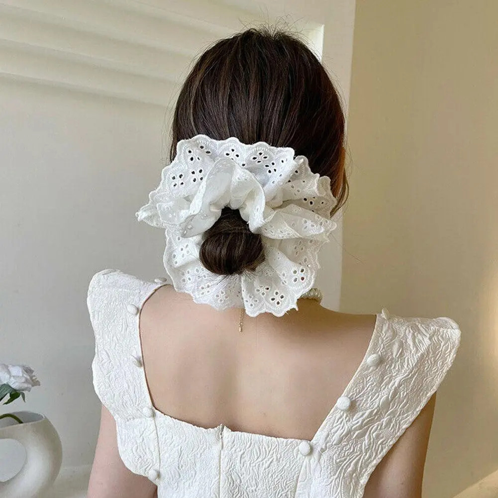 Big Flower Lolita Lace Scrunchies Four Layer Oversized Lace French Hair Rope Ties Hair Accessories Ponytail Holder Hair INS