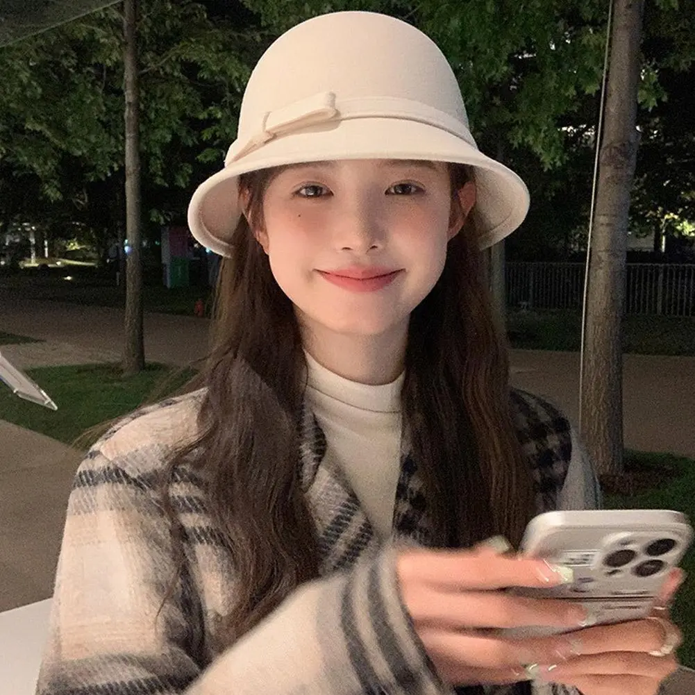 New Winter Autumn Women's Bucket French Retro Top Hat British Style Protection Faux Fur Elegant  Thermal Fisherman Cap