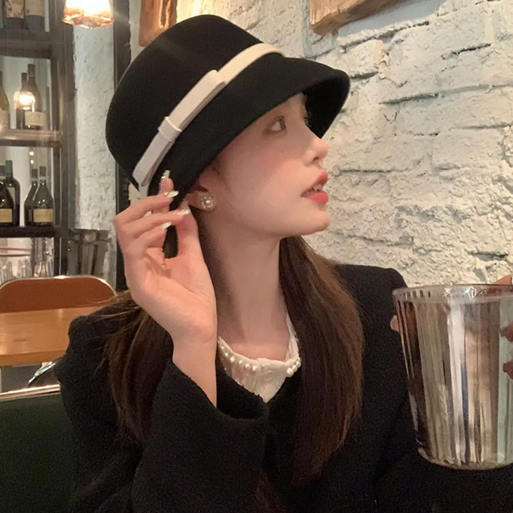 New Winter Autumn Women's Bucket French Retro Top Hat British Style Protection Faux Fur Elegant  Thermal Fisherman Cap