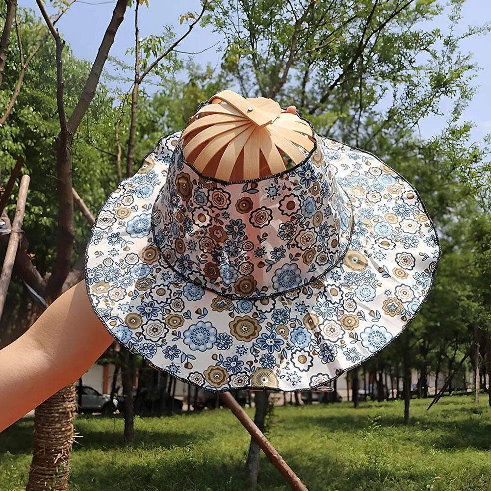 New Summer Outdoor Sports Beach Sun Shading Fashion Bamboo Fan Hat Foldable Bamboo Multifunctional Tourism Fan Hat Decoration