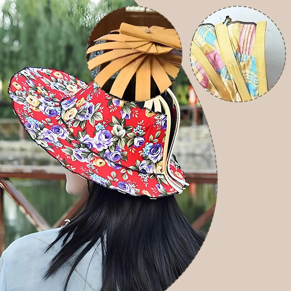 New Summer Outdoor Sports Beach Sun Shading Fashion Bamboo Fan Hat Foldable Bamboo Multifunctional Tourism Fan Hat Decoration