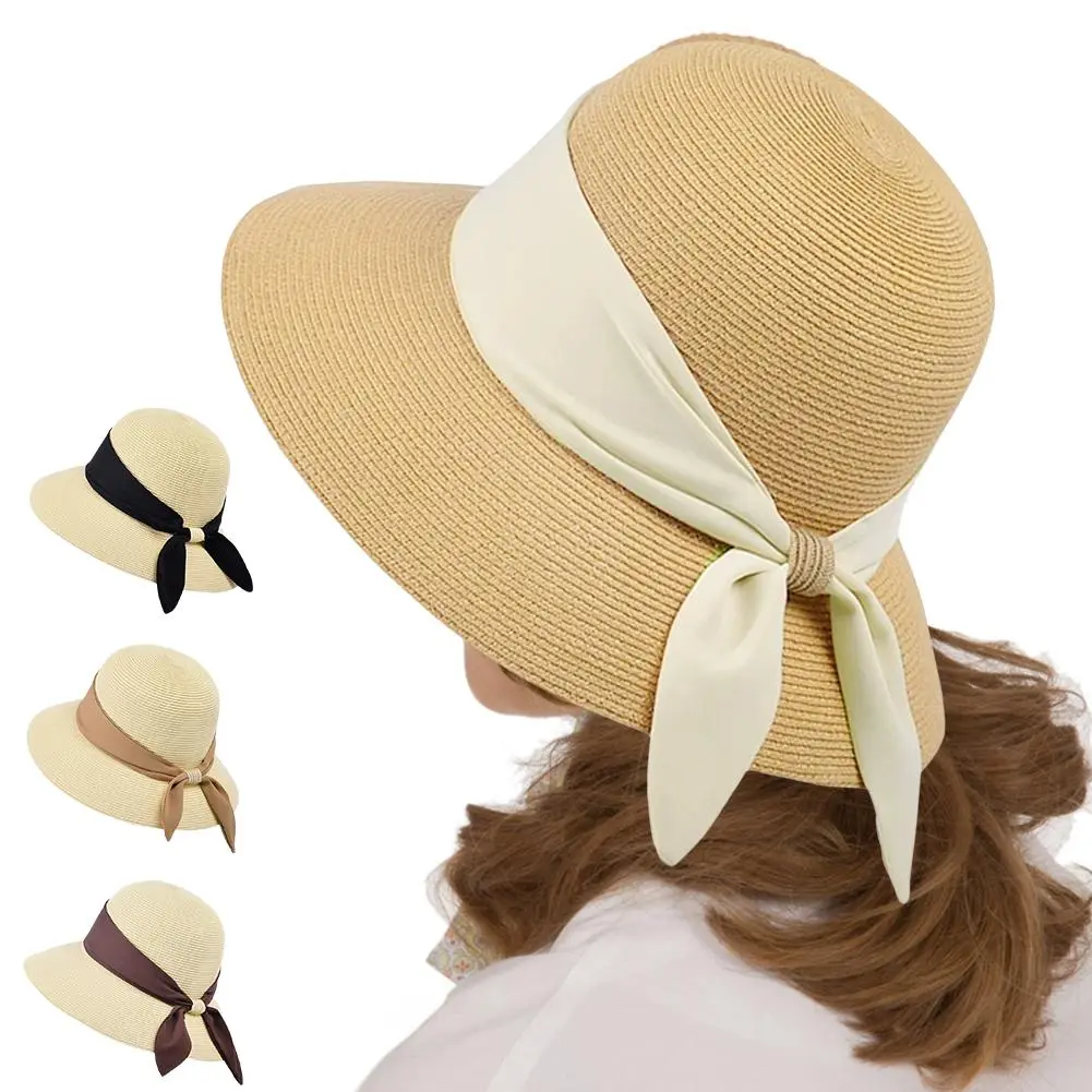 Bowknot Sun Hat Summer Breathable Wide Brim Beach Cap UV Protection Casual Straw Hat for Women