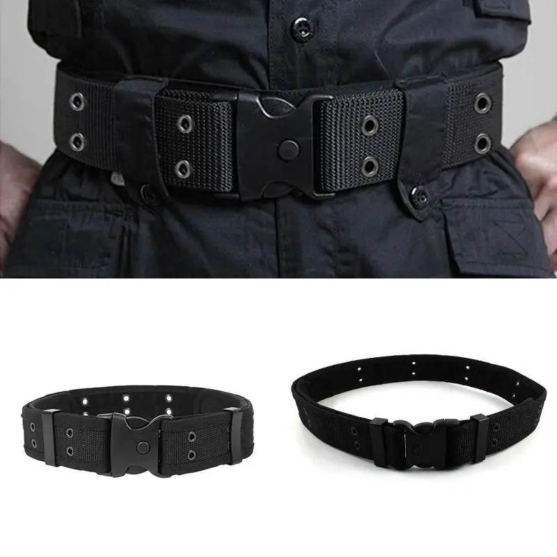 A Men's Tactical Outer Belt Made of Nylon Material, with a Metal Fixing and Adjuster Buckle, Suitable for Outdoor Sports