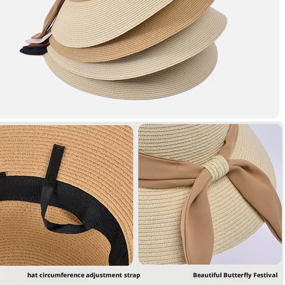 Bowknot Sun Hat Summer Breathable Wide Brim Beach Cap UV Protection Casual Straw Hat for Women