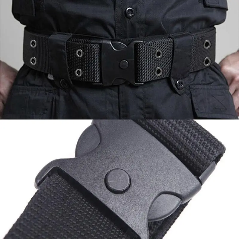 A Men's Tactical Outer Belt Made of Nylon Material, with a Metal Fixing and Adjuster Buckle, Suitable for Outdoor Sports