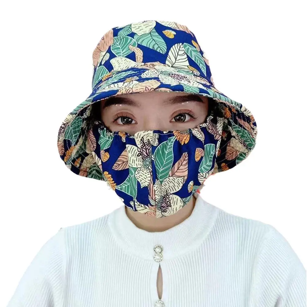 Outdoor Flower Pattern Anti-uv Sunscreen Hat Fashion Dust Mask Hat Protect Neck Women Men Fisherman Hat Tea Picking Cap