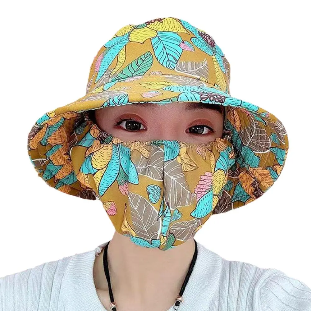 Outdoor Flower Pattern Anti-uv Sunscreen Hat Fashion Dust Mask Hat Protect Neck Women Men Fisherman Hat Tea Picking Cap