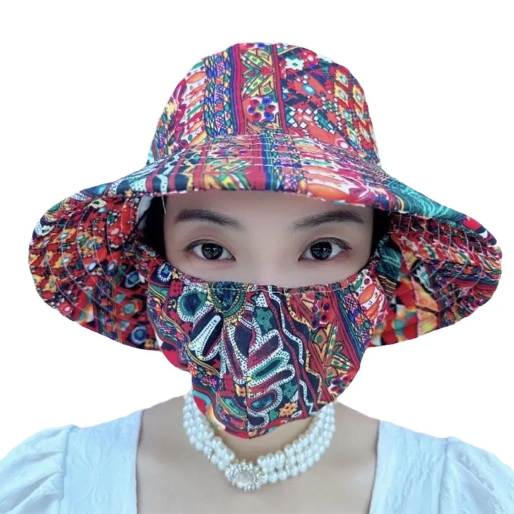 Outdoor Flower Pattern Anti-uv Sunscreen Hat Fashion Dust Mask Hat Protect Neck Women Men Fisherman Hat Tea Picking Cap