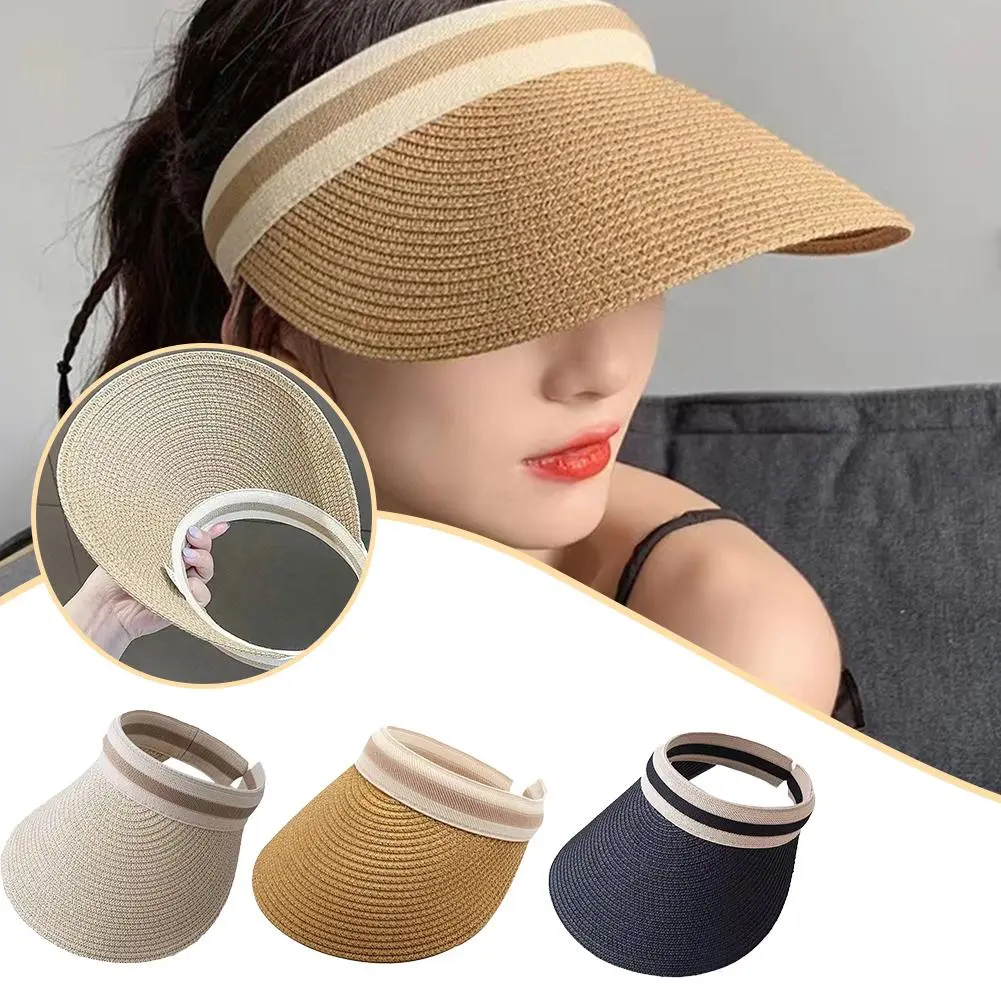 Summer Empty Straw Hat Straw Headband Hat Opening Adjustable Grass Sunshade Korean Woven Version Sunblock Travel W3M1