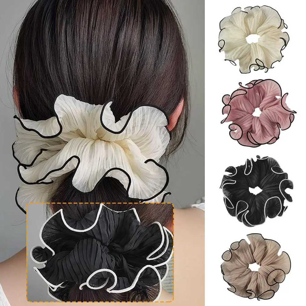 Pleated Colonic Scrunchie Style Exaggerated Temperament Women Hair Ponytail Hair Band Girls Crisp Headband Tied Pin Chiffon S8Q1