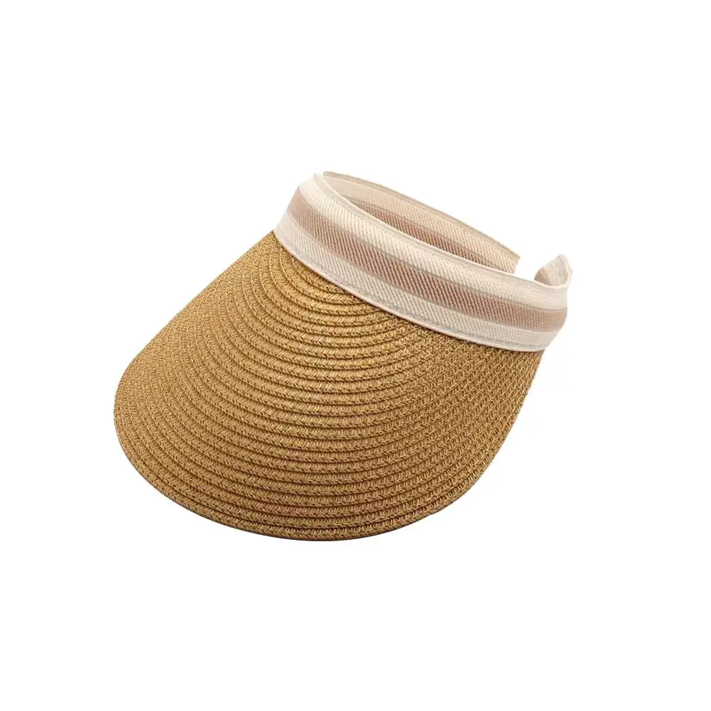 Summer Empty Straw Hat Straw Headband Hat Opening Adjustable Grass Sunshade Korean Woven Version Sunblock Travel W3M1