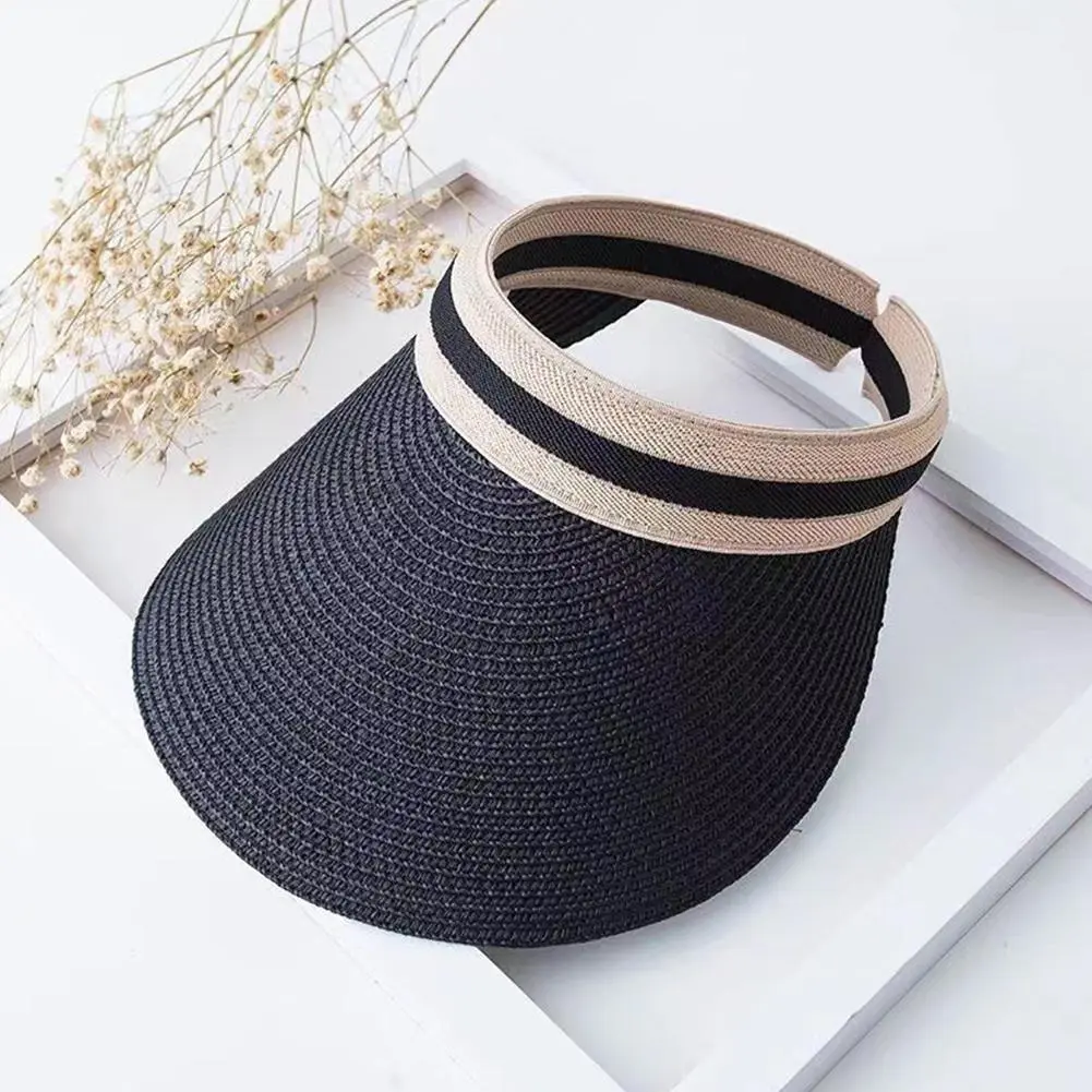 Summer Empty Straw Hat Straw Headband Hat Opening Adjustable Grass Sunshade Korean Woven Version Sunblock Travel W3M1