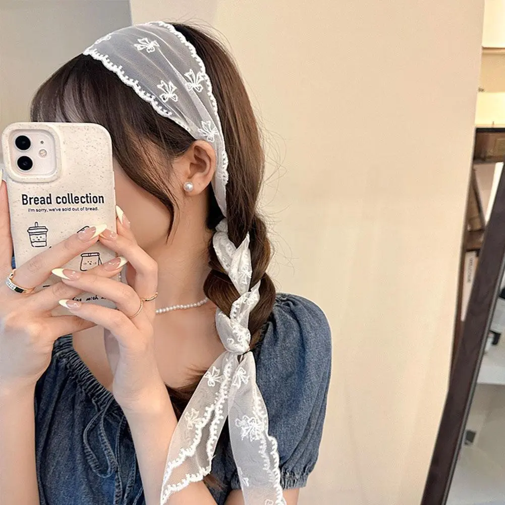 Pastoral Style Lace Hair Scarf Adjustable Soft Wrap Sweet Bow Headband Elegant Turban Accessories Ribbon Hair Strap Female