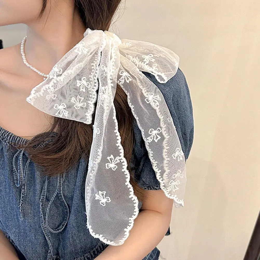 Pastoral Style Lace Hair Scarf Adjustable Soft Wrap Sweet Bow Headband Elegant Turban Accessories Ribbon Hair Strap Female